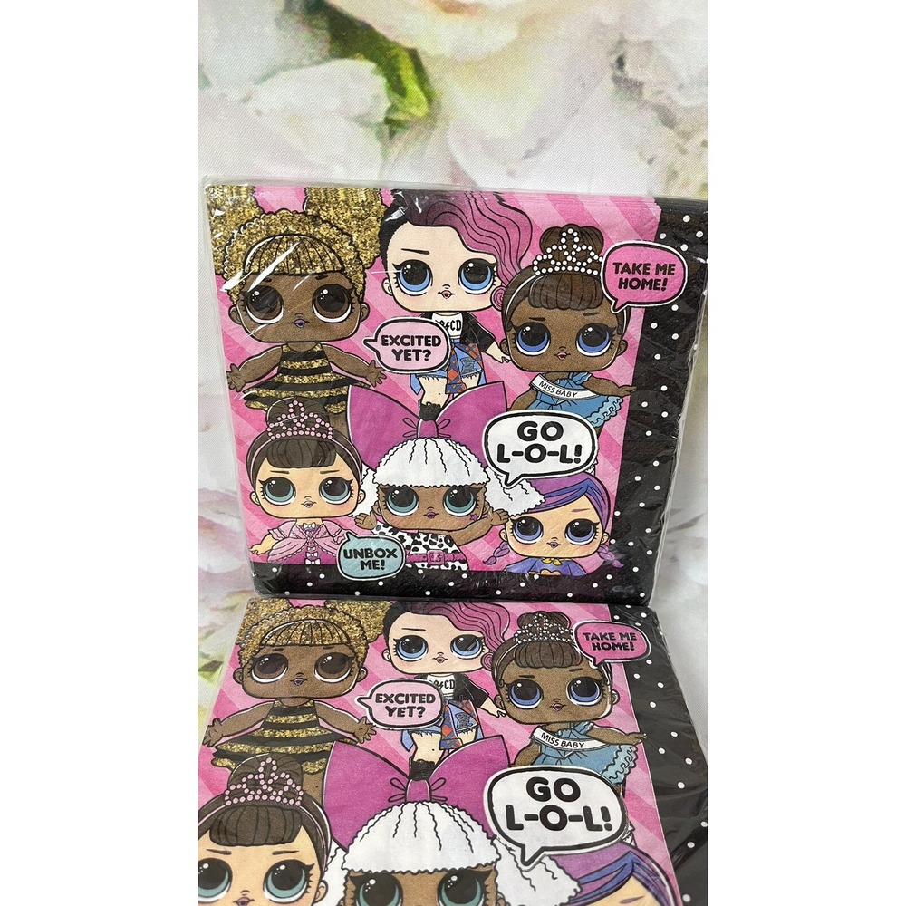 LOL Dolls Birthday Party Napkins Set Of 2 Large 16 COUNT 2 Ply NEW Sealed Pink